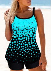 Ombre Printed Cyan Mid Waist Tankini Set