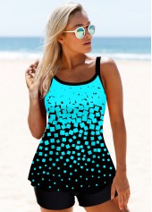Ombre Printed Cyan Mid Waist Tankini Set