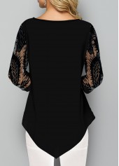 Asymmetric Hem Lace Stitching Split Neck Blouse