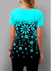 Floral Print Short Sleeve Ombre T Shirt