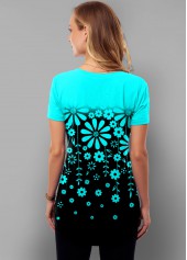 Floral Print Short Sleeve Ombre T Shirt