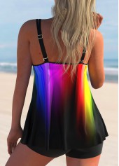 Spaghetti Strap Rainbow Color Ombre Tankini Set 
