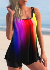 Spaghetti Strap Rainbow Color Ombre Tankini Set 