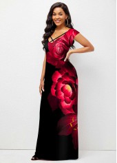 Short Sleeve Floral Print Cross Strap Dress 