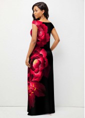 Short Sleeve Floral Print Cross Strap Dress 