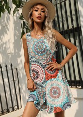 Double Pocket Printed Round Neck Dress