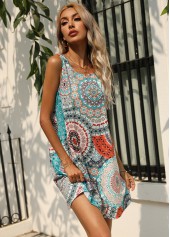 Double Pocket Printed Round Neck Dress