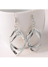 Metal Twist Rhombus Design Silver Earrings