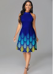 Geometric Print Bib Neck Sleeveless Dress