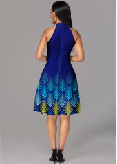 Geometric Print Bib Neck Sleeveless Dress