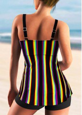 Cross Front Rainbow Stripe Spaghetti Strap Tankini Set 
