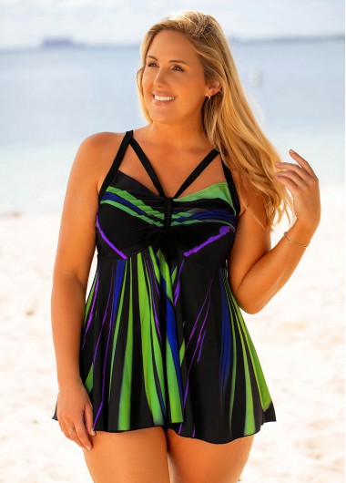 Rosewe Printed Bowknot Plus Size Swimdress and Panty - 1X