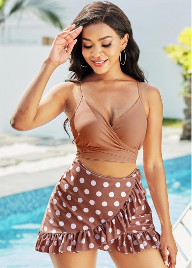 Rosewe Flounce Polka Dot High Waisted Bikini Set - XXL