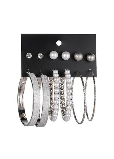 Rosewe Chic Circular Design Pearl Detail Earring Set - One Size