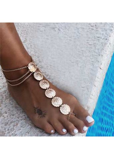 Rosewe Chic Layered Design Gold Metal Detail Anklet - One Size