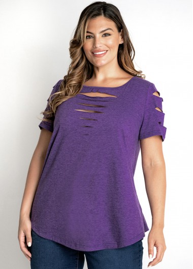 Rosewe Plus Size Ladder Cutout Short Sleeve Short Sleeve - 2X