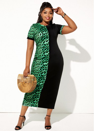Rosewe Leopard Plus Size Short Sleeve Dress - L