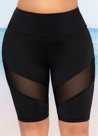 Rosewe Plus Size Mesh Stitching High Waist Swim Shorts - 2X