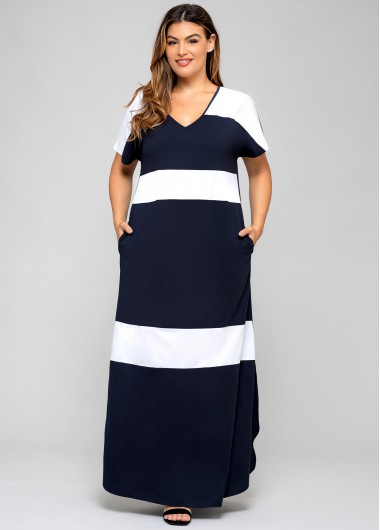 Rosewe Double Slit Plus Size Short Sleeve Dress - 2X
