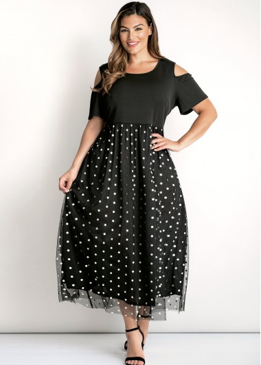 Rosewe Sequin Plus Size Mesh Stitching Dress - 4X