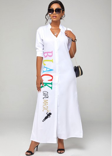 Rosewe Cocktail Party Dress Long Sleeve Letter Print Side Slit Dress - M