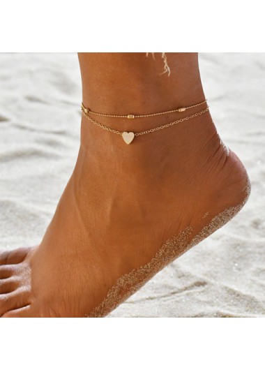Rosewe Chic Heart Design Layered Metal Detail Gold Anklet - One Size