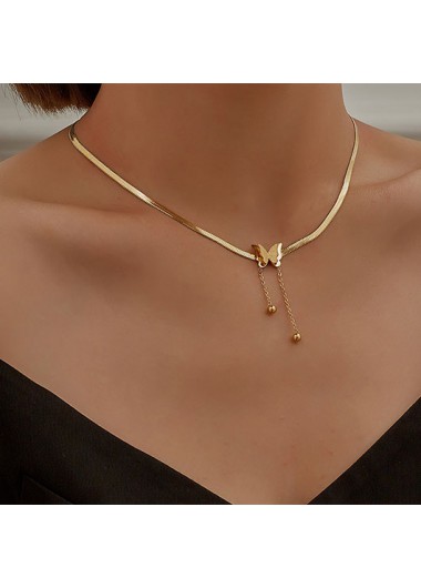 Rosewe Fashion Snake Bone Chain Butterfly Design Gold Necklace - One Size