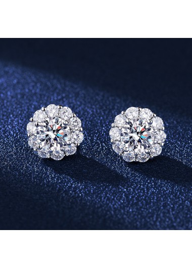 Rosewe Chic Silver Rhinestone Sunflower Design Earrings - One Size