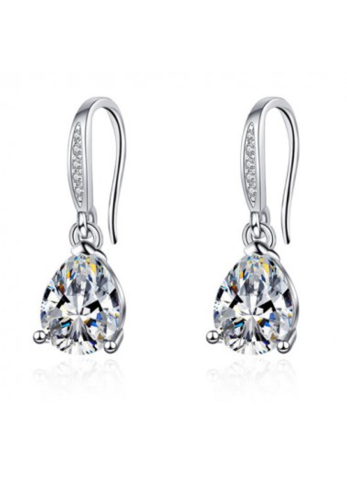 Rosewe Chic Silver Water Drop Design Rhinestone Detail Earrings - One Size
