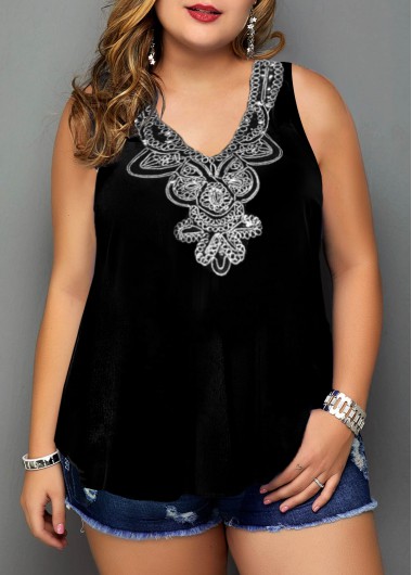 Rosewe Plus Size Embellished Neck Sleeveless Tank Top - 2X