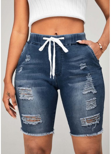 Rosewe Shredded Pocket Tie Front High Waisted Pants - L