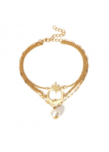 Rosewe Chic Layered Detail Gold Pearl Design Anklet - One Size