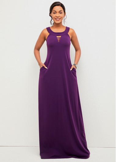 Rosewe Cocktail Party Dress Pocket Detail Ladder Cutout Wide Strap Dress - M