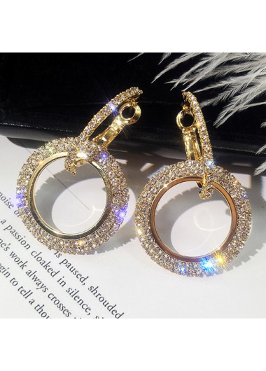 Rosewe Chic Design Rhinestone Detail Double Ring Earrings - One Size