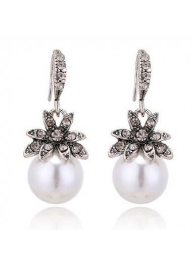 Rosewe Chic Sunflower Design Silver Pearl Detail Earrings - One Size
