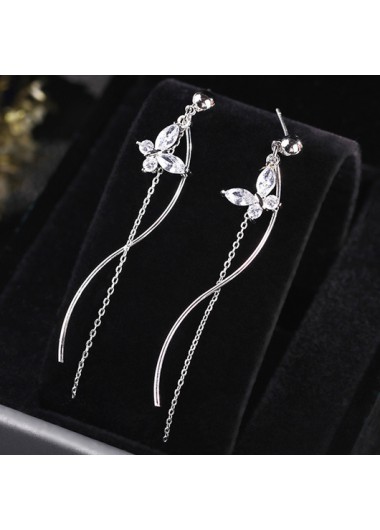 Rosewe Chic Silver Butterfly Design Rhinestone Detail Earrings - One Size