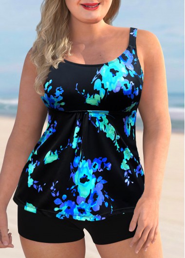 Rosewe Printed Plus Size Wide Strap Tankini Set - S