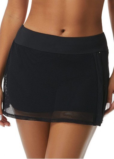 Rosewe Inclined Zipper High Waisted Black Swim Skirt - L