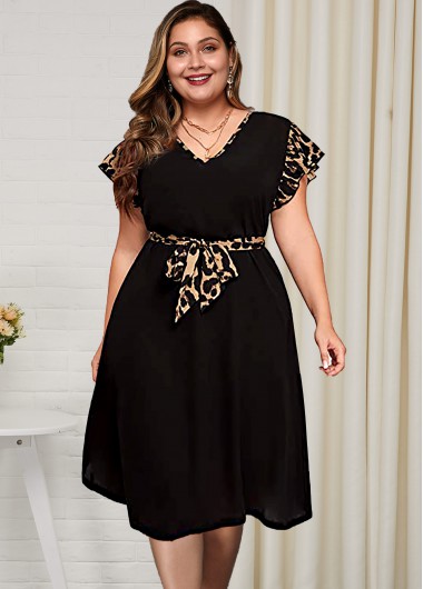 Rosewe Animal Prints Plus Size V Neck Dress - 3X