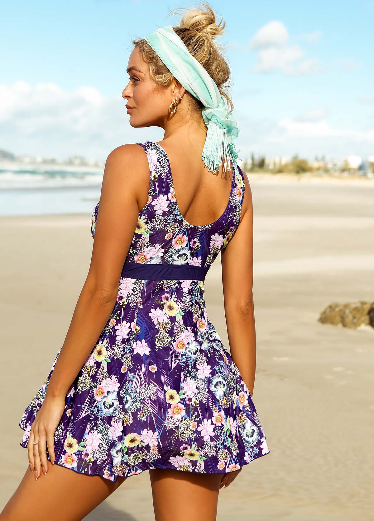 Floral Print Wide Strap Tie Front Swimdress and Shorts