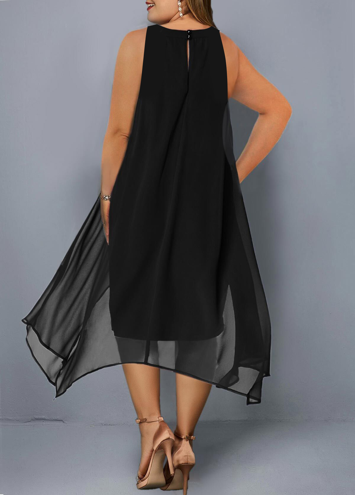 Sleeveless Plus Size Embellished Neck Dress