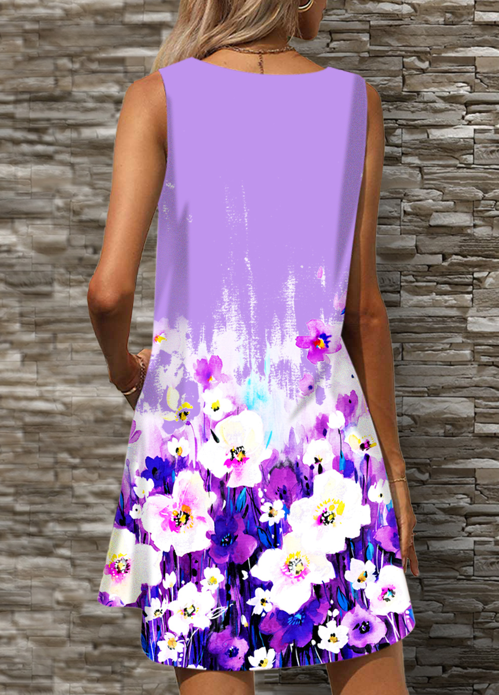 Sleeveless Floral Print Round Neck Dress 