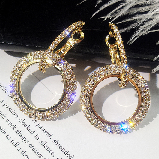 Design Rhinestone Detail Double Ring Earrings