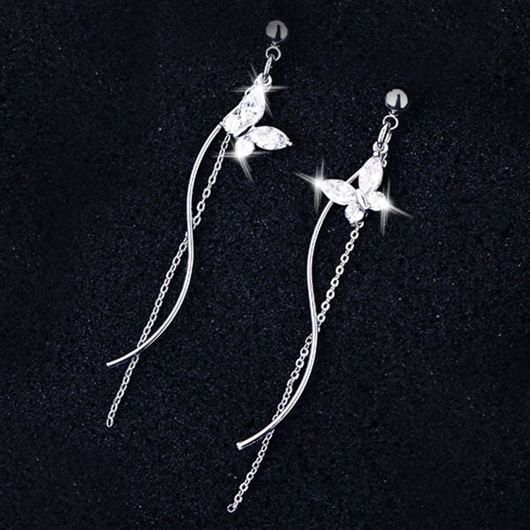 Silver Butterfly Design Rhinestone Detail Earrings