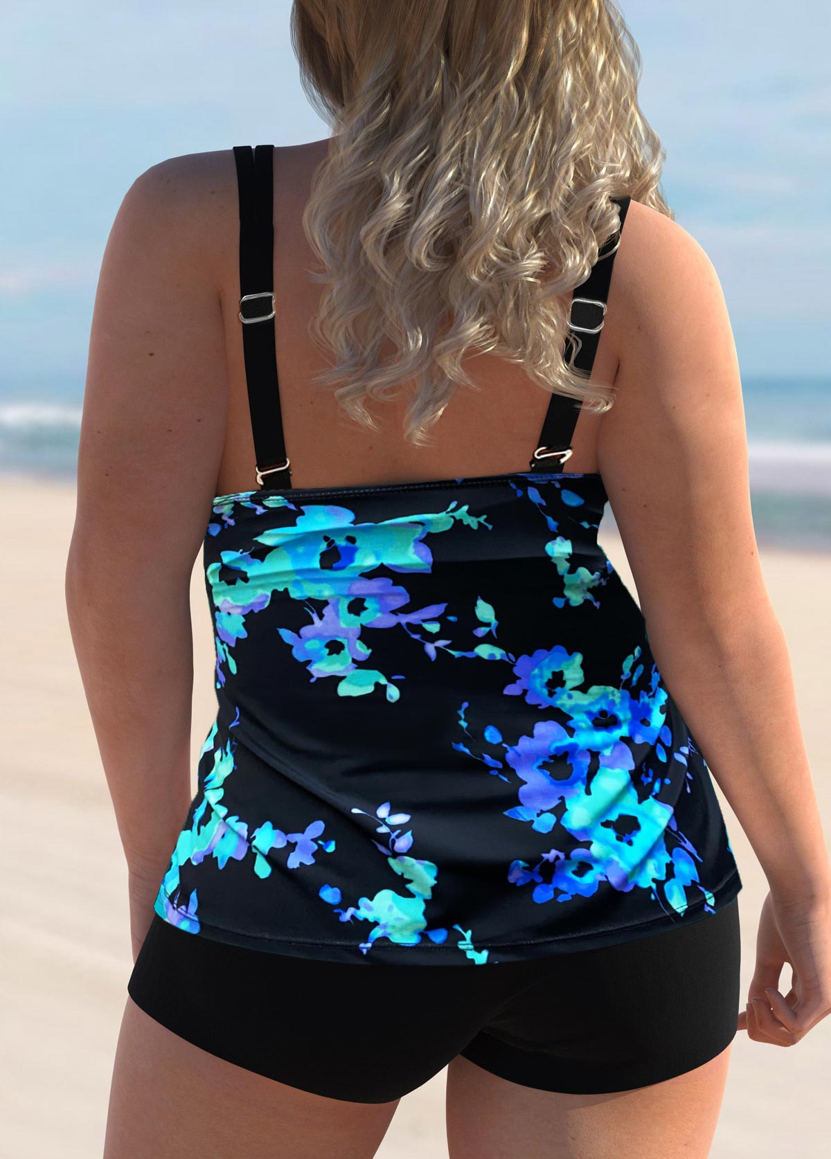 Printed Plus Size Wide Strap Tankini Set