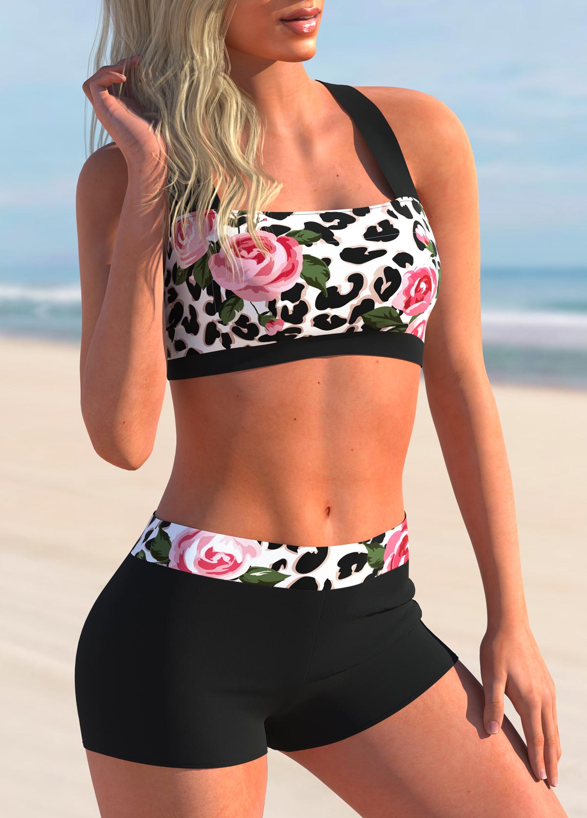 Leopard Wide Strap High Waisted Bikini Set 