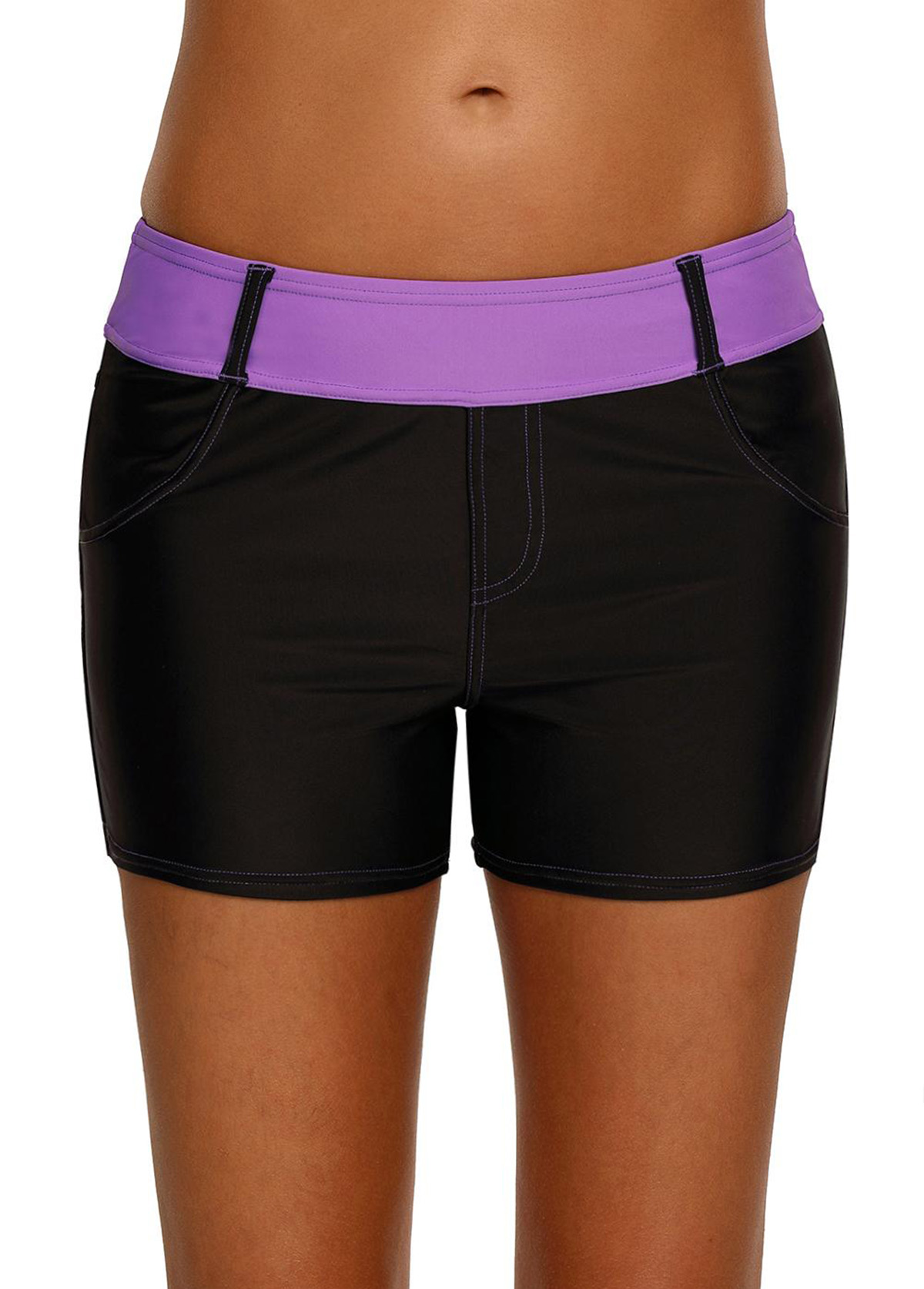 Pocket Detail Mid Waist Contrast Swimwear Shorts