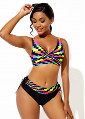 Geometric Print Bowknot Detail Wide Strap Bikini Set