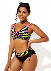 Geometric Print Bowknot Detail Wide Strap Bikini Set