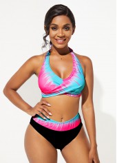 Halter Rainbow Color Mid Waist Bikini Set